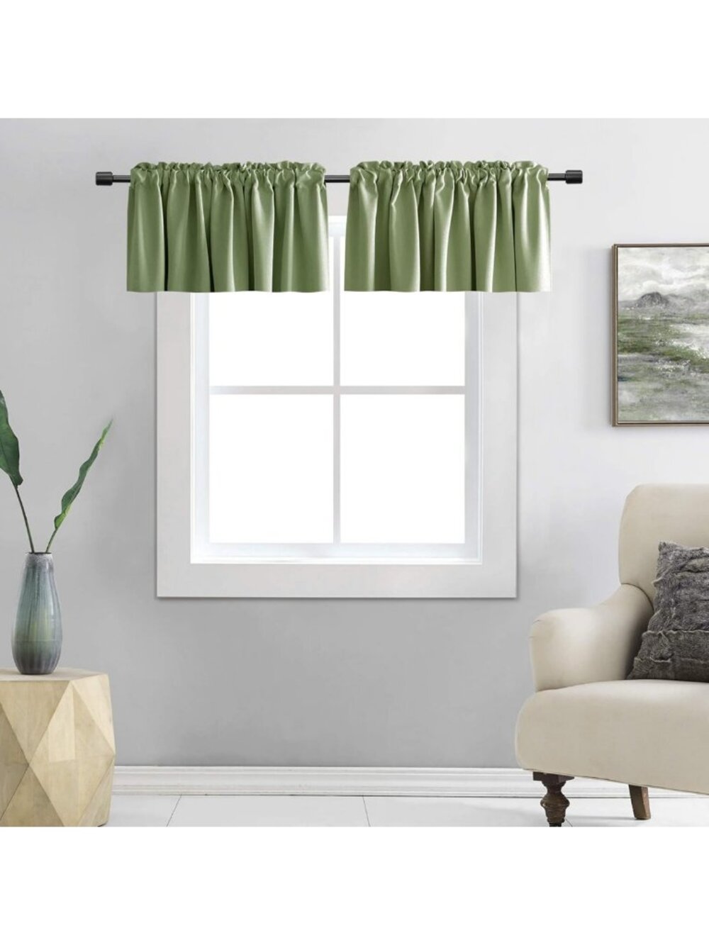 Sage Green Blackout Window Valances for Boys Room - 2 Panels (42x12 Inch)